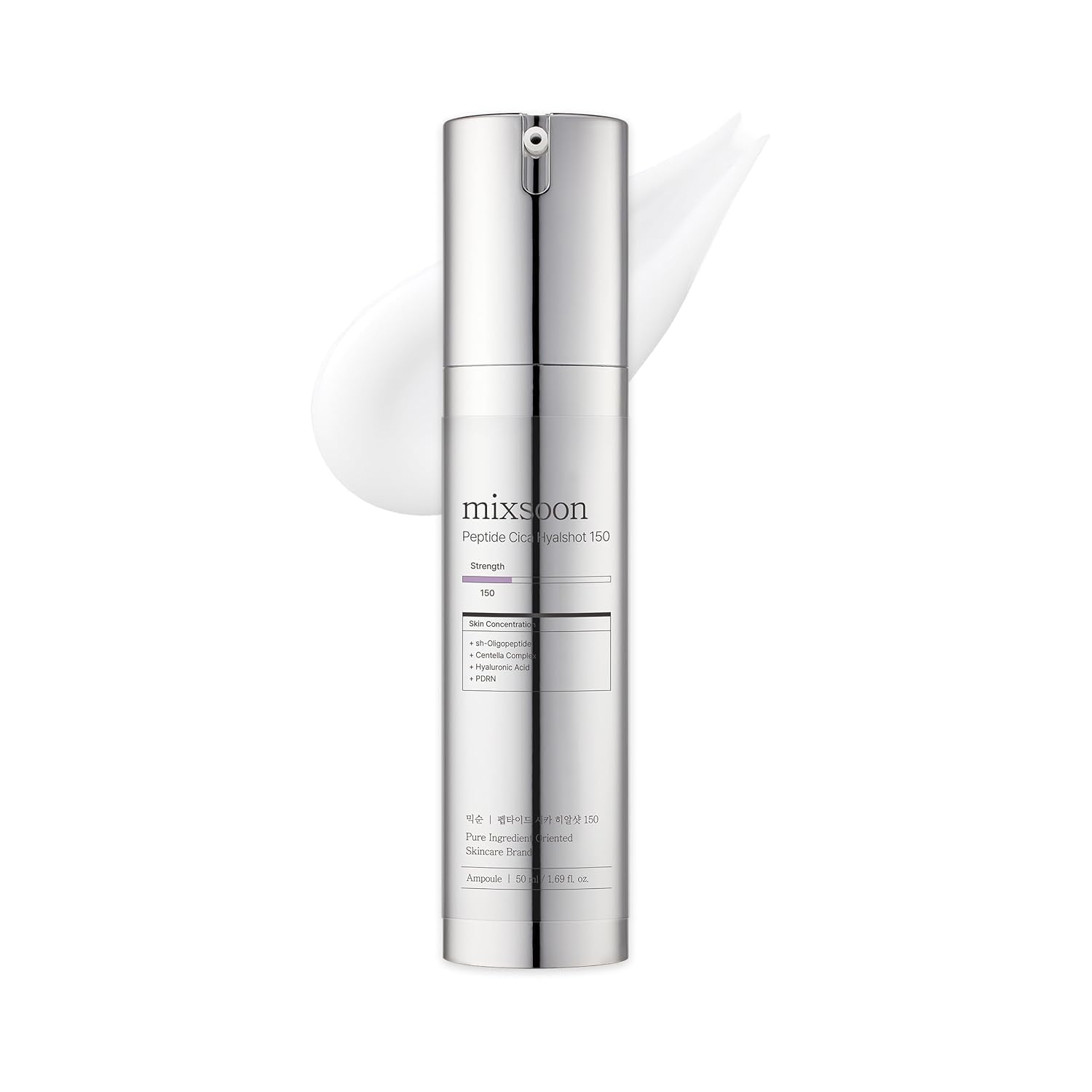 mixsoon Peptide Cica Hyalshot 150, 1.69 Fl. Oz / 50ml Centella Asiatica, Hyaluronic Acid for Sensitive Skin Lightweight & Fragrance-Free Korean Glass Skin Care