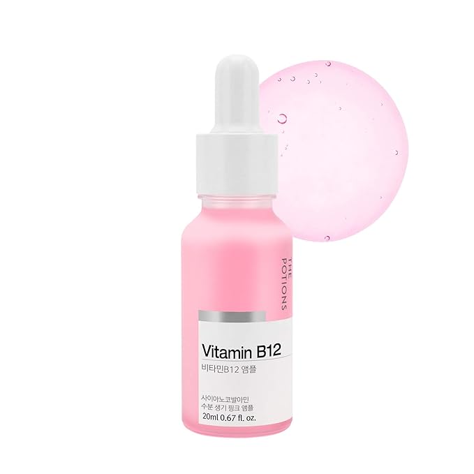 The Potions Vitamin B12 Ampoule Face Serum for Women (Custom Blend), Dry-Prone Skin Care (Minimal Formula), Pore Minimizer, Dark Spots, Uneven Skin Tone, 0.67 fl oz