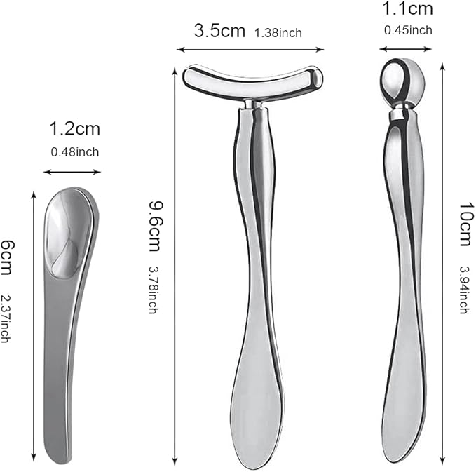 3 Pcs Metal Eye Cream Applicator Tool, Eye Roller Massage Sticks and Makeup Cream Spoon, Facial Massager for Reducing Puffiness Wrinkle Dark Circles