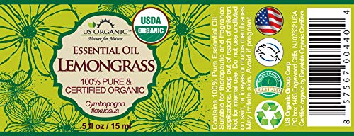 US Organic 100% Pure Lemongrass Essential Oil, USDA Certified Organic, Extracted by Steam Distillation Method, for Hair, Nail Polish Remover, Bees Attraction, and More. 15 ml, Value 2 Pack