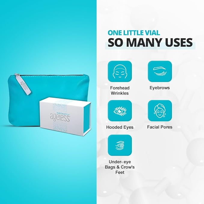 Instantly Ageless - Instant Face Lift Cream - Skin Care for Anti Aging face cream - Instant Under Eye Bags Remover - Facelift in a Box of 25 Vials with Makeup Bag