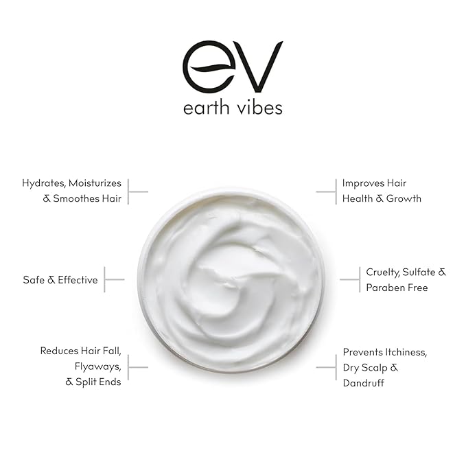 Earth Vibes Hydrating Argan Oil Hair Mask Conditioner - Deep Conditioning & Moisturizing - Hair Treatment For Dry Damaged Hair - Sulfate Free - Organic Jojoba Oil, Coconut Oil (8 Oz/226g)