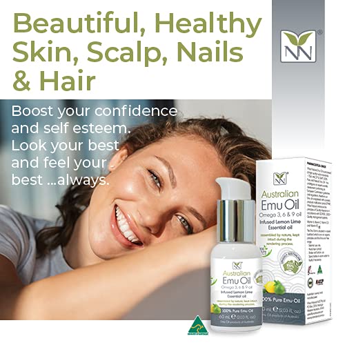 Y-Not Natural Ultra Pure Australian Emu Oil - Luxury Emu Oil 60 mL - Free Range Aboriginal Omega 3, 6 & 9 Infused with Lemon Lime - The Ultimate Moisturizer for Skin, Hair, Nails, and Scalp