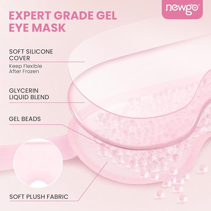 NEWGO Cooling Mask for Puffy Eyes, Cold Ice Pack for After Surgery, Tension Stress Relief, Itchy Eyes, Headaches, Dark Circles - Pink 2 Pack