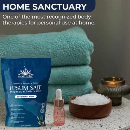 Frosty Dive Epsom Salt - Pure Epsom Salt Soak, Magnesium Sulfate USP, Fine Grain, Fragrance-Free, Soothing Bath Salts for Relaxation, Muscle Recovery, Sleep Support & Skin Care