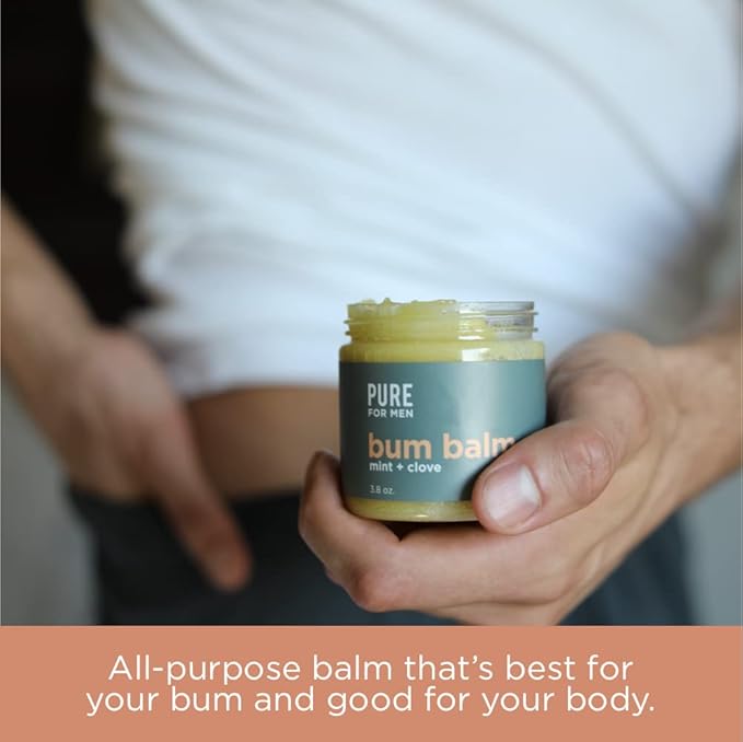 Pure for Men Bum Balm | Raw Lotion for Men | All Purpose Skin Hydration and Deodorizing Balm | Raw Shea Butter, Mint and Clove | 3.8 oz.