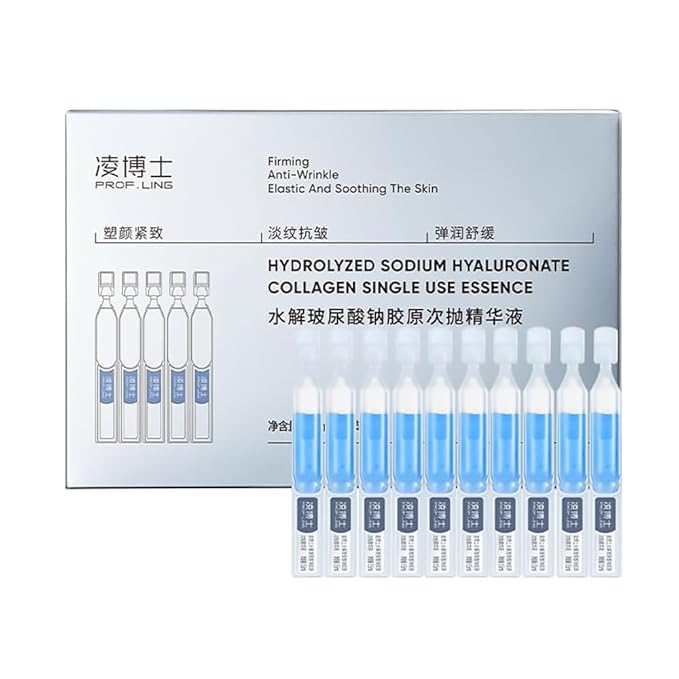Ultra-Hydrating Facial Essence – Hyaluronic Acid & Collagen Serum, Portable Single-Use Ampoules for Deep Moisture & Firming, Suitable for All Skin Types (1 Box of 10).