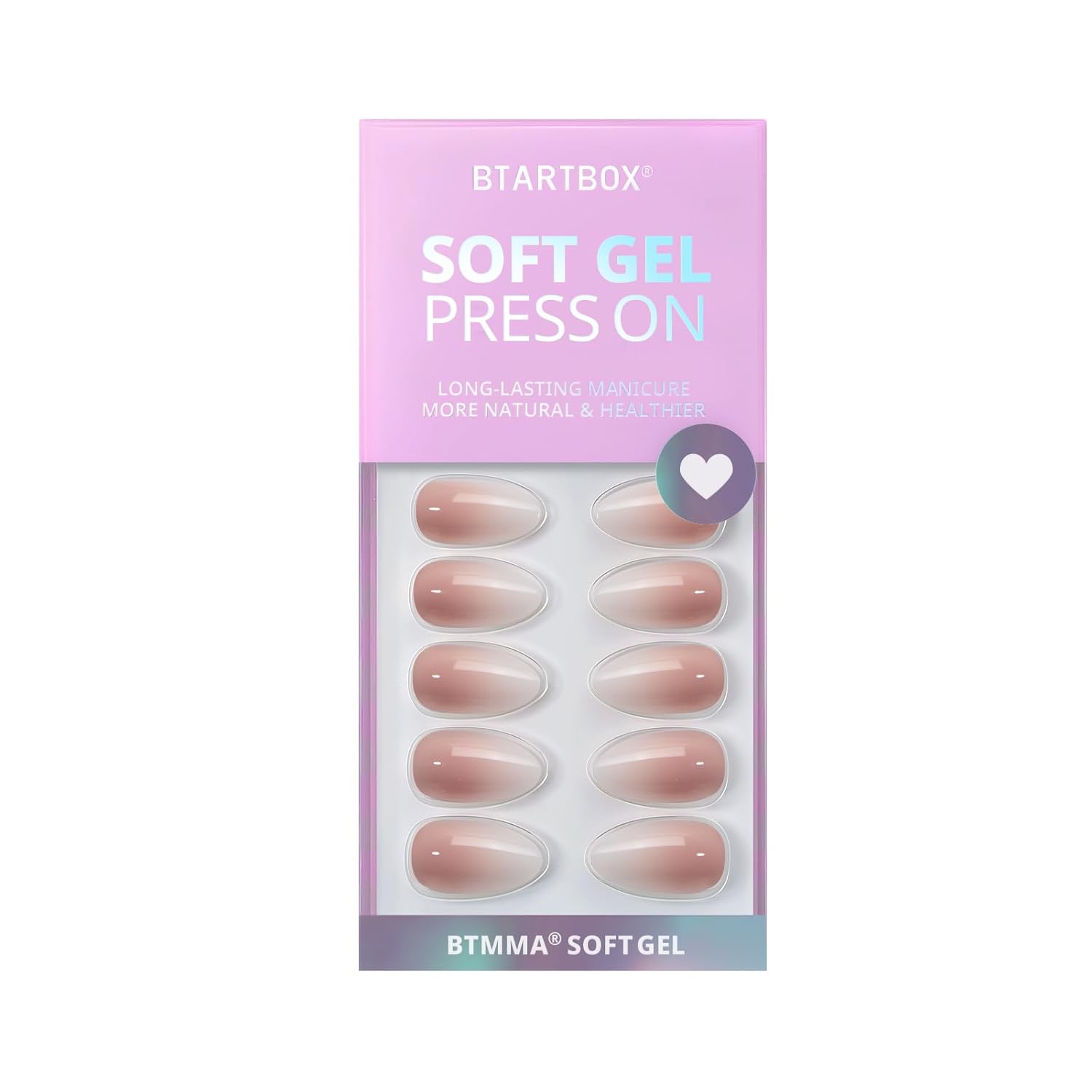 Almond Press On Nails Medium - BTArtbox Soft Gel Ombre Fake Nails with Nail Glue, Semi-Transparent Reusable Glue On Nails in 16 Sizes - 30PCS Stick On Nails Kit, Vanilla Cream Almond