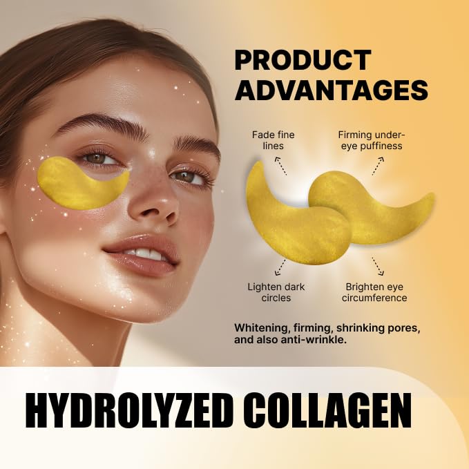 Eye Gel Patches & Collagen Eye Masks Set (60 each) - Golden Glow & Chlorophyll Algae Duo - 2-in-1 Treatment for Dark Circles, Puffiness, Wrinkles, Eye Bags - Revitalizing Eye Care
