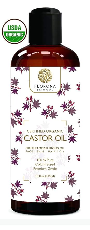 Florona Castor Oil USDA Organic - 16 fl oz for Hair Care, Skin Care, Aromatherapy, Massage