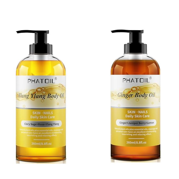 Ylang Ylang Body Oil 260ML & Ginger Body Oil 260ML Large Bottle Body Oil for Moisturizing Skin