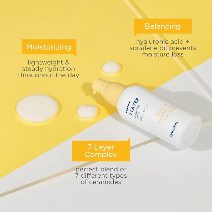 Hanskin 7 Layer Ceramide Serum, Light Finish, 1.7 fl. oz, 50ml, Moisturizes Dry Skin, For All Type, Sensitive Skin, Redness, Boosting Calming Ampoule, Serum