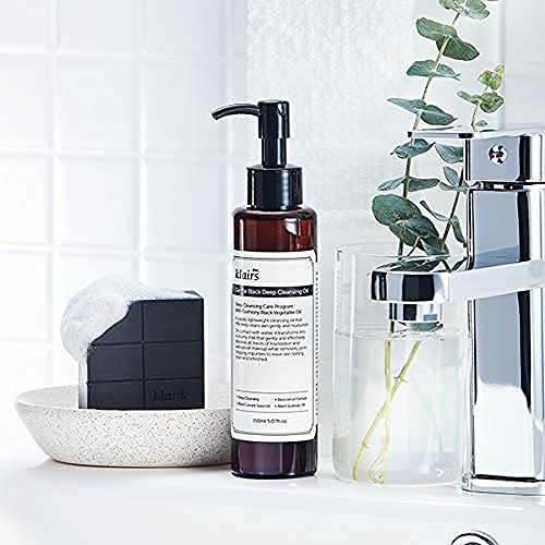 [DearKlairs] Gentle Black Cleansing Oil 5.07 Oz | Composed of natural Vegan. Bean, Sesame, Black Currant Seed oil for gentle, non-irritating cleanser for sensitive skin