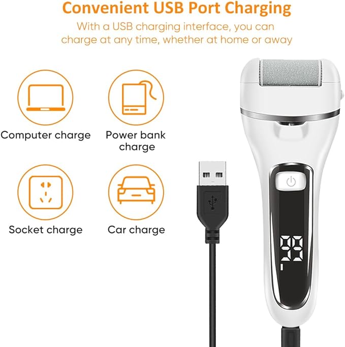 Premium Electric Foot Callus Remover Kit - 18 Piece Electric Foot Filer and Callous Remover Tool for Pedicure - Luxurious White