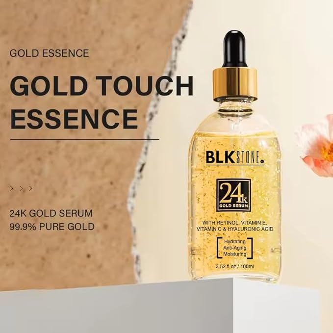 24K Gold Serum for Face, Anti aging, Skin Brightening, Anti-wrinkle serum with Vitamin E, Retinol, Hyaluronic Acid, Vitamin C & Castor oil, Skin Care Glow Serum 100mL