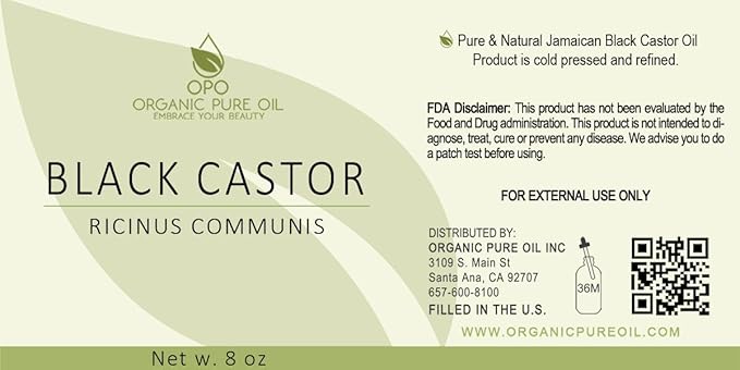 organic pure oil OPO Jamaican Black Castor Oil - 8 OZ Pure, Refined, Cold Pressed, Vegan, Non GMO Caster - Perfect for Hair, Body, Skin Care - Eyelash, Eyebrow, Hair Growth