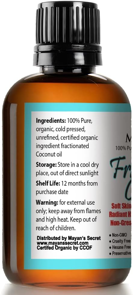 USDA Certified Organic Fractionated Coconut Oil, for Aromatherapy Relaxing Massage, Carrier Oil for Diluting Essential Oils, Hair & Skin Care Benefits, Moisturizer & Softener