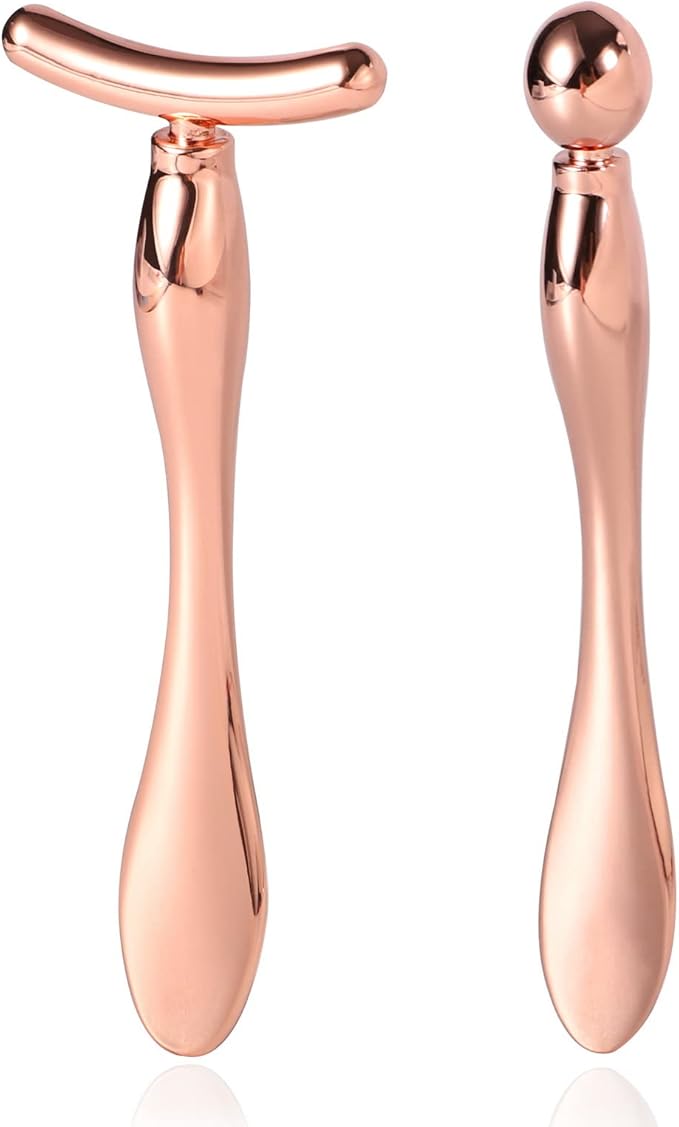 Pimoys 2 Pcs Metal Eye Cream Applicator Face Roller Massager Tool,Eye Massage Wand Stick Women for Facial Massager for Reducing Puffiness Wrinkle Gift for Women
