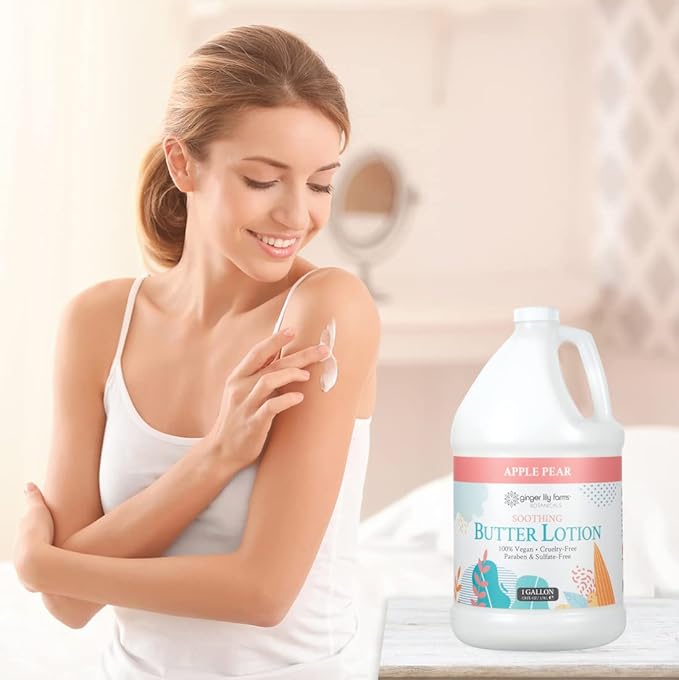 Ginger Lily Farms Botanicals Soothing Butter Lotion for Dry Skin, 100% Vegan & Cruelty-Free, Apple Pear Scent, 1 Gallon Refill (128 fl oz)