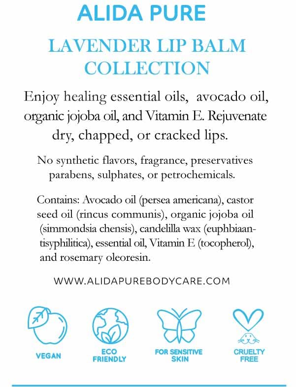 Lavender Lip Balm, Cruelty Free, Vegan Lip Balm Set, Beeswax Free, with Avocado Oil, Organic Jojoba Oil, and Vitamin E, Natural Moisturizer for Dry, Chapped, or Cracked Lips, 3 Tube Set
