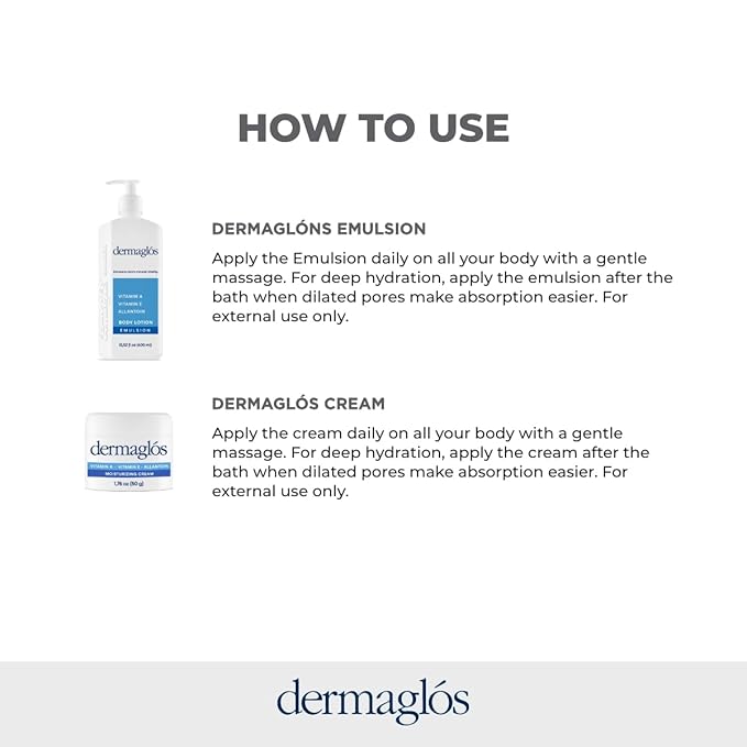 Dermaglos | Hydration And Regeneration pack, Cream Moisturizer 1.76 oz + Emulsion Advanced 13.52 Fl Oz, Vitamin A + Vitamin E + Allantoin, Enhances Skin´s Vitality Formula For all Skin Types