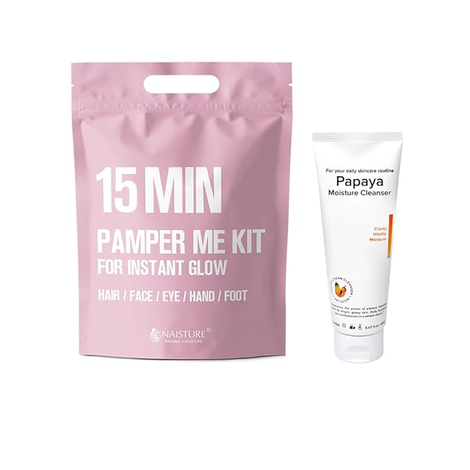 15 Min Pamper Me Kit & Papaya Moisture Cleanser (8pc): Ultimate Glow Korean Sheet Mask and Gentle Cleanser Set for Brightening, Clarifying, and Hydrating Set