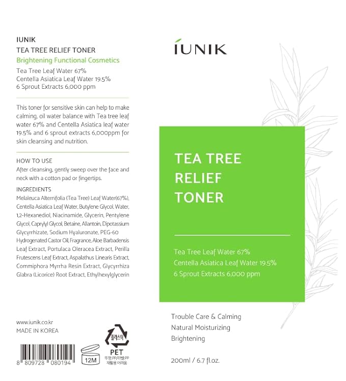 iUNIK Tea Tree Relief Face Toner 6.7 Fl Oz + Tea tree Relief Facial Serum 1.71 Fl Oz + Calendula Complete Deep Cleansing Oil, 6.7 Fl Oz –