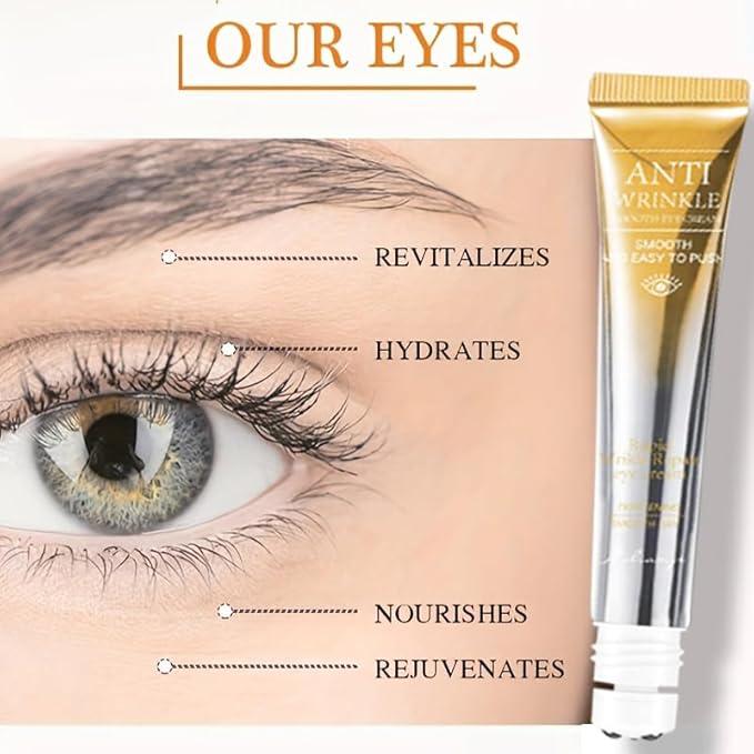 Eye Serum with 8% Glycerin 5% Retinol Hyaluronic Acid for Rapid Puffy Fine Lines Dark Circles Wrinkles, Under Eye Cream with 360° Roller Massage Ball, 0.7 fl. oz, Gold