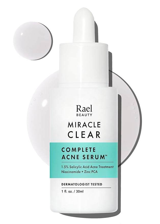 Rael Serum for Face, Miracle Clear Complete Acne Treatment - 1.5% Salicylic Acid, 2% Niacinamide, 0.5% Zinc, Pore Minimizer, Even Skin Tone, Korean Skincare (1 fl oz, 30ml)