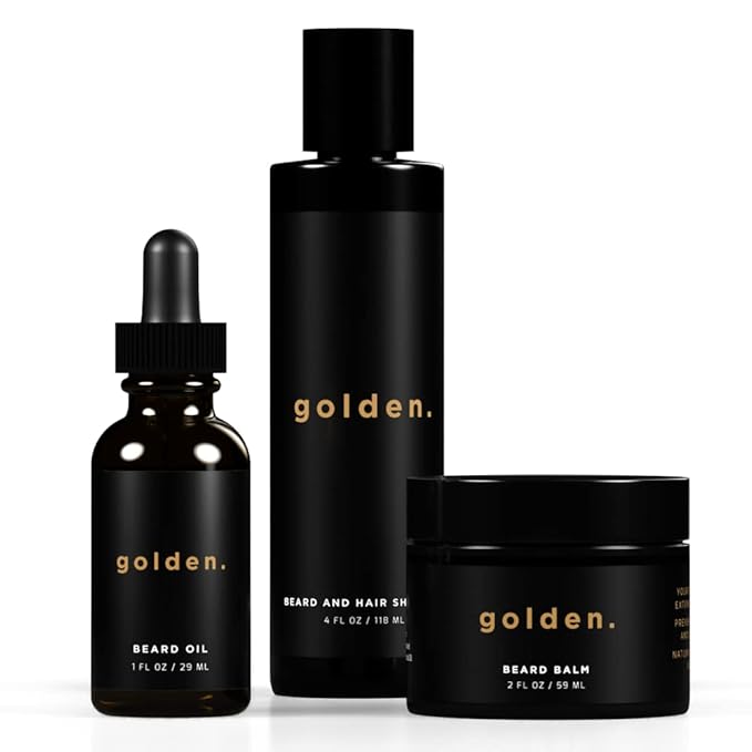 Golden Grooming Co. Everyday Beard Bundle – Complete Beard Care Set | Includes Beard Oil, Balm & Shampoo (Regular, Fresh)