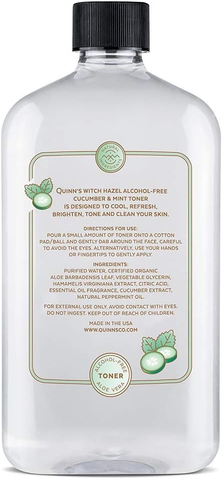 Quinn’s Alcohol Free Witch Hazel with Aloe Vera 16 Ounce (Cucumber & Mint)