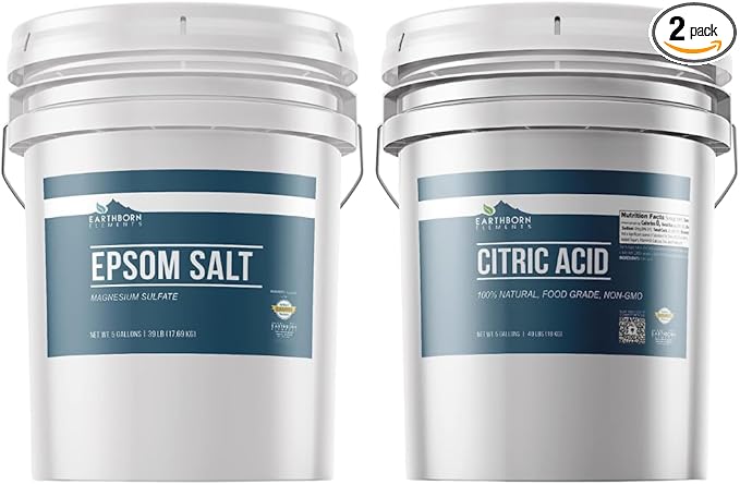 Earthborn Elements Epsom Salt and Citric Acid Bundle, 5 Gallons Each, Food Safe, Skin Care