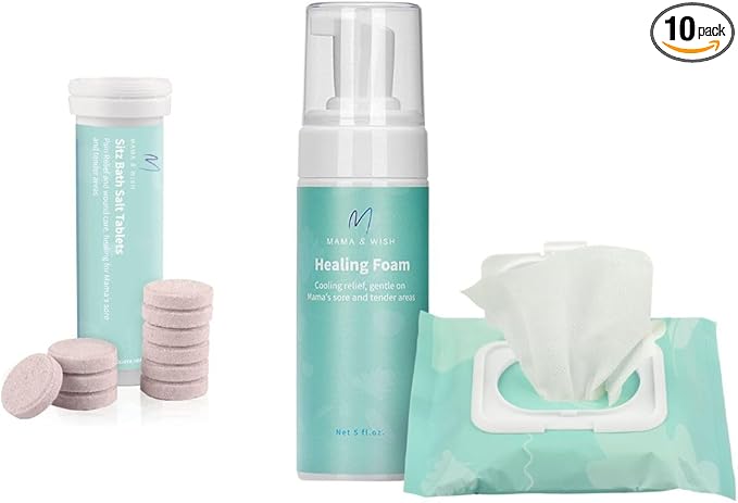 Mama & Wish Sitz Bath Tablets 1 Pack and Witch Hazel Foam + Pad Liners Bundle