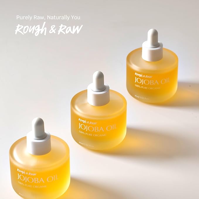 ROUGH & RAW, USDA Organic Cold-Pressed 100% Pure Golden Organic Jojoba Oil from Israel, made in Korea 1.52 fl.oz