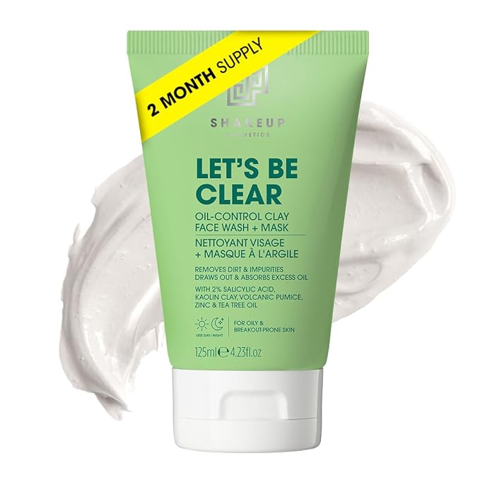 Mens Oil Control 4-Piece Skincare Set, for Oily & Acne Skin, including a Face Scrub, Skin-Clearing Toner, Light Moisturiser, plus a Wash Bag. Aka. SHAKEUP OIL CONTROL POWER PACK