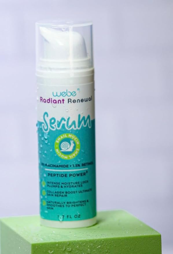 WEBE Snail Mucin 92% Radiant Renewal Serum | Retinol 1.5%, Niacinamide 5%, Peptides, Vitamin C, Hyaluronic Acid & Zinc PCA | Anti-Aging Plumping Serum with Intense Moisture Lock, Glowing Smooth Skin