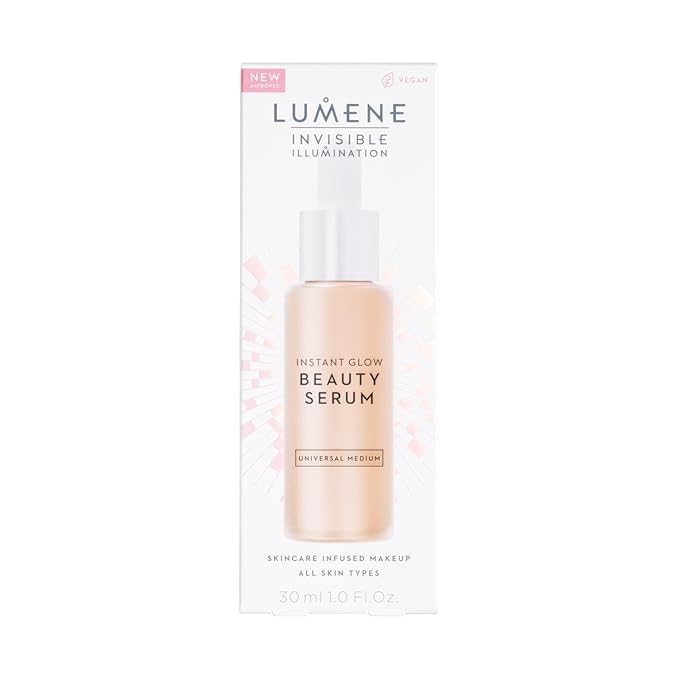 Lumene Invisible Illumination Instant Beauty Glow Serum - Sheer-Coverage Face Makeup + Brightening Serum - Infused with Nordic Algae and Vitamin E for Instant Radiance - Universal Medium (30ml)