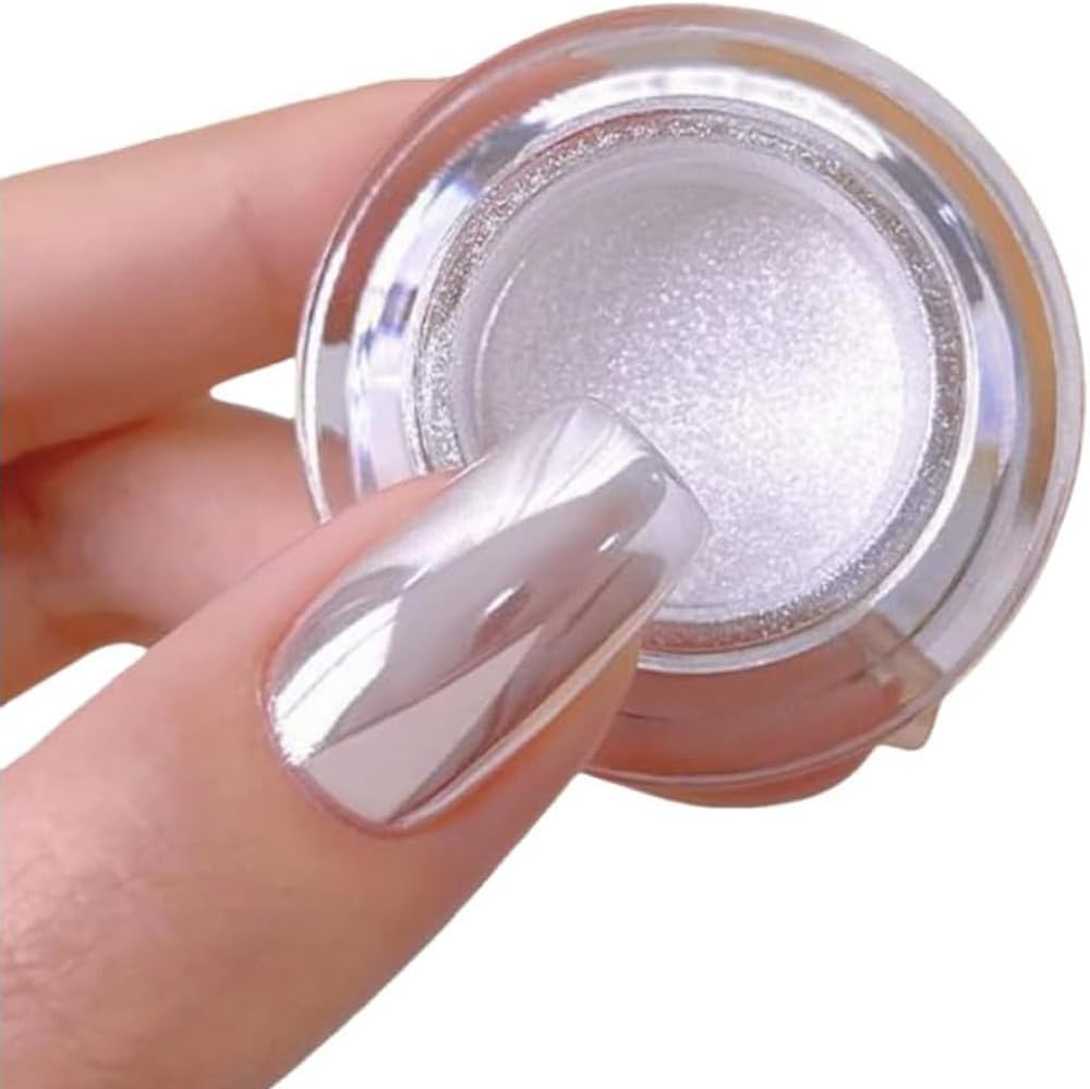 Pretty Diva White Chrome Nails Powder - 0.3g Super Glossy Mirror Effect White Moonlight Chrome Powder for Nails Manicure Pigment, Beginner-Friendly for Gel Nails