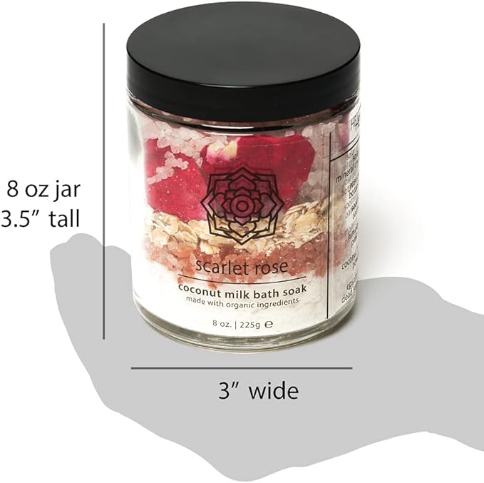 Hemlock Park Scarlet Rose Coconut Milk Bath Soak | Organic Coconut Milk, Botanicals, Dead Sea, Epsom, and Himalayan Pink Mineral Salts | 9.5 oz Jar