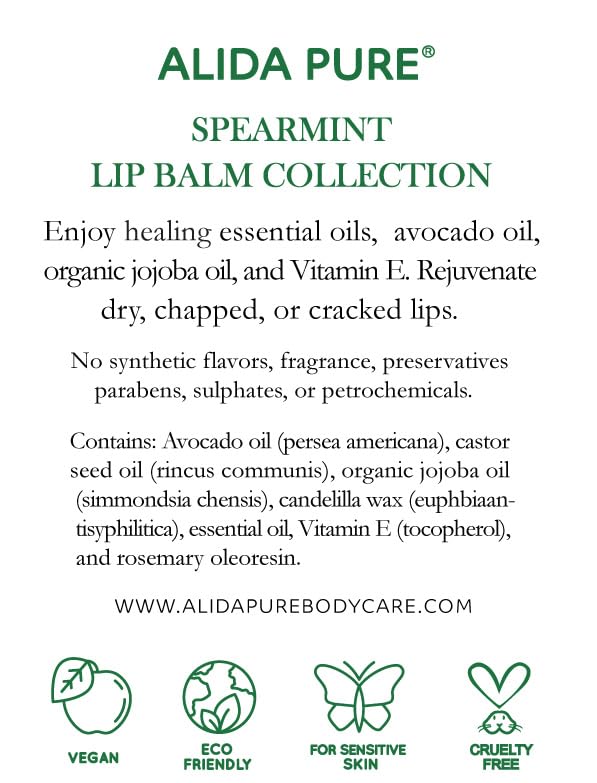 Spearmint Lip Balm Collection, Vegan Lip Balm Set, Beeswax Free, with Avocado Oil, Organic Jojoba Oil, and Vitamin E, Natural Moisturizer for Dry, Chapped Lips, 3 Tube Set