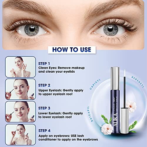 ALIKA Eyelash Growth Serum for Women – Natural & Prostaglandin-Free Lash and Brow Enhancer with Redensyl, Peptides & Biotin, Helps Grow Longer, Thicker, Fuller Lashes, Gentle for Sensitive Eyes [5ML]