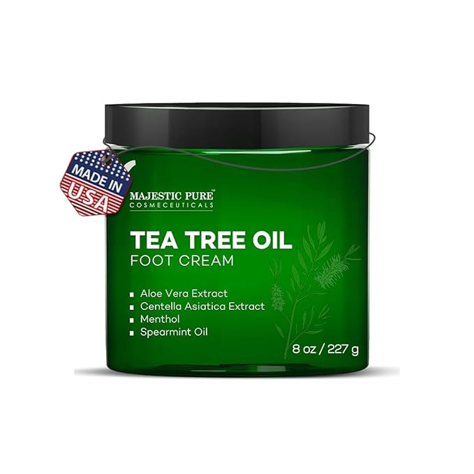 Majestic Pure Tea Tree Oil Foot Cream, Warming Cream - Calluses, Dry Cracked Feet, Hands, Heels, Elbow, Nails, and Knees - Softens & Moisturizes Skin - 8 oz
