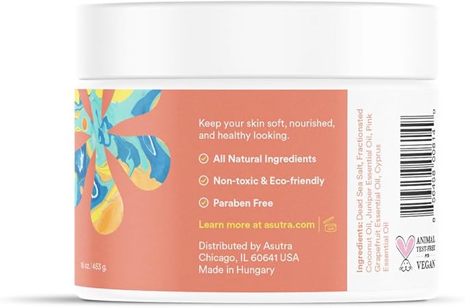 ASUTRA Dead Sea Bath Salts (Skin Rejuvenator), 16 oz - Soak in Rich & Vital Healing Minerals - Pamper & Soften Skin with Grapefruit, Juniper, & Cypress Essential Oils