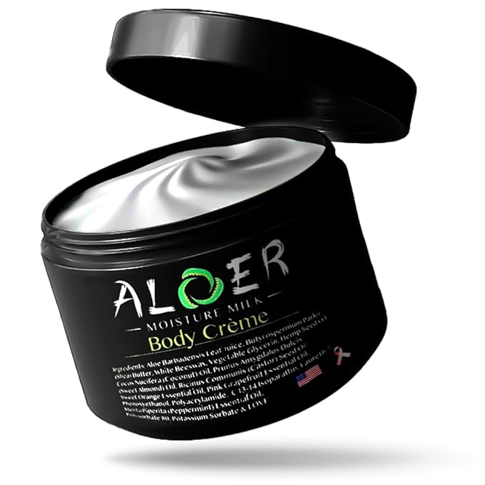 Moisture Milk Unisex Multipurpose Body Creme, Face and Body Moisturizer for Dry Skin, Pure Aloe Vera, Castor Seed Oil, Essential Oils, Soothes Skin, 4 Ounce, Non-greasy formula