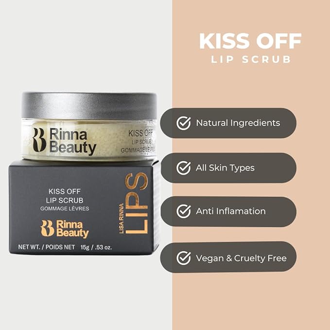 Rinna Beauty Kiss Off Lip Scrub - Lip Exfoliator to Smooth, Nourish & Hydrate with Coconut Oil, Carrot Seed Oil, Cocoa Butter, Shea Butter & Natural Sugar - Vegan & Cruelty-Free - 0.53 oz