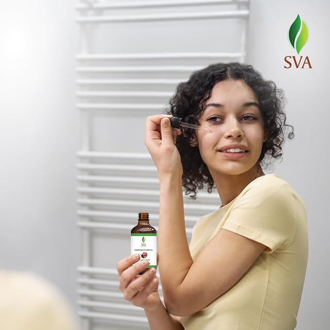 SVA Pomegranate Seed Oil Organic - 4 Fl Oz – 100% Natural Cold Pressed Organic Pomegranate Oil - for Face, Skin Care, Hair Care, Scalp Massage & Body Massage – Carrier Oil with Dropper