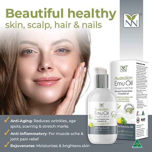 Y-Not Natural Ultra Pure Australian Emu Oil - Luxury, Hospital Grade Emu Oil 200 mL | Free Range Aboriginal Omega 3, 6 & 9 Oil Infused with Lemon Lime - The Ultimate Moisturizer for Skin, Hair, Nails, and Scalp