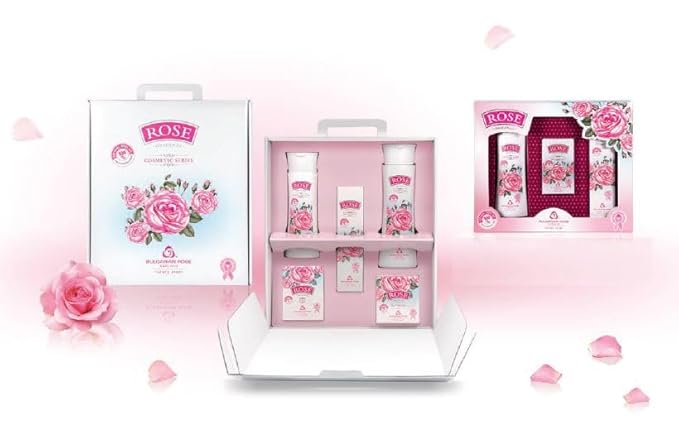 Bulgarian Rose 5 Piece Gift Set with Natural Rose Soap, Rose Body Lotion, Rose Hand Cream, Rose Day Face Cream, Rose Micellar Water