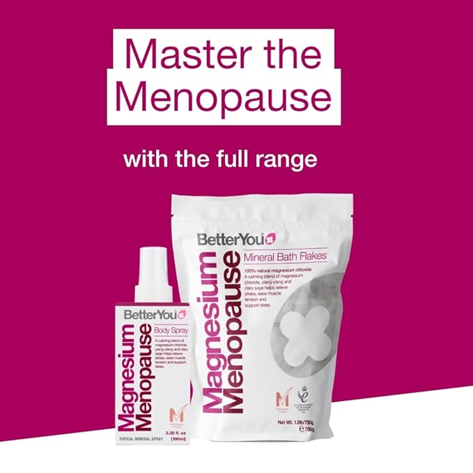 BetterYou Magnesium Menopause Bath Flakes - Magnesium Bath Soak and Menopause Support - Soothes Sore Muscles - Ylang Ylang and Clary Sage - 1.6 lb