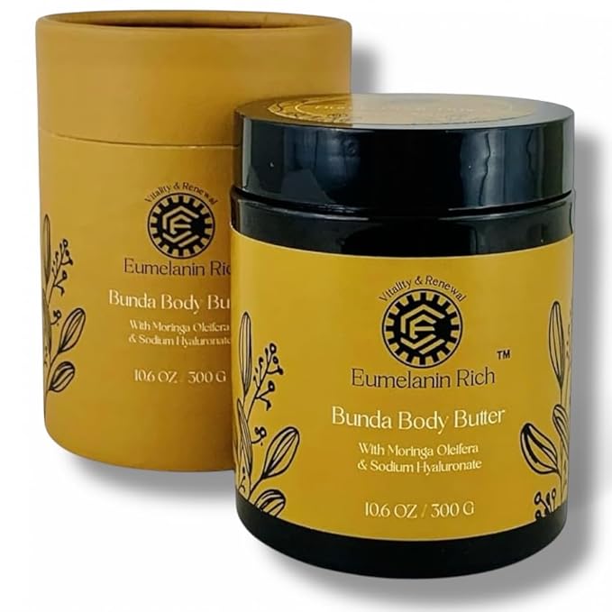 Bunda Body Butter Whipped Shea & Cocoa Butter Infused With Moringa Oleifera & Sodium Hyaluronate-Intense Hydration for Dry Crepey Skin 10.6oz